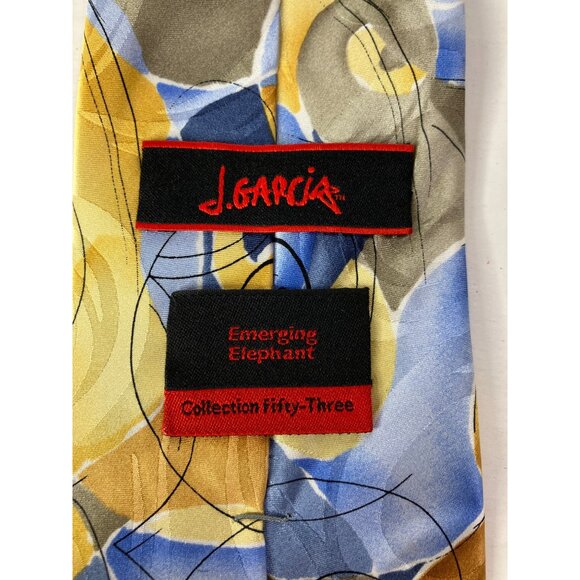 Jerry Garcia 100% Silk Emerging Elephant Abstract Blue Gold Swirl Mens - Picture 5 of 6
